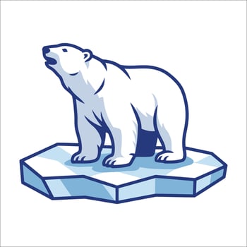 A stylized illustration of a white bear standing on an ice floe. The bear is depicted in a side profile, with a thick body and prominent snout. vector