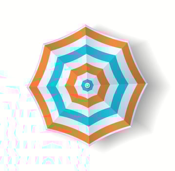 Top view of striped beach umbrella vibrant orange blue white colors providing shade relaxing summer vacation mood with shadow effect ideal for travel ads beach resorts vector
