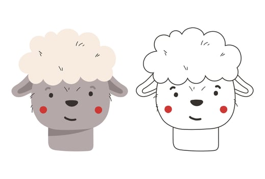 Cute sheep animal isolated, cute farm animal coloring, kids illustration, cartoon vector