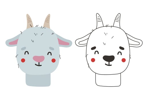 Cute goat animal isolated, cute farm animal coloring, kids illustration, cartoon vector