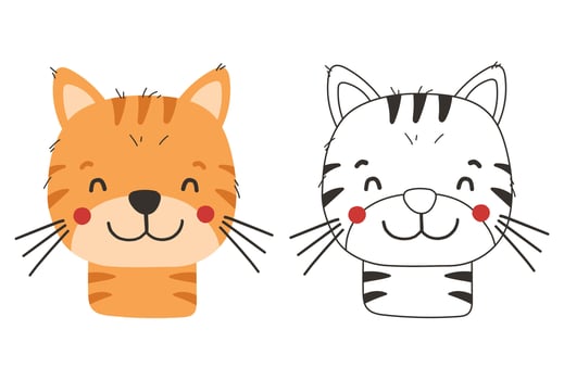 Cute cat animal isolated, cute farm animal coloring, kids illustration, cartoon vector