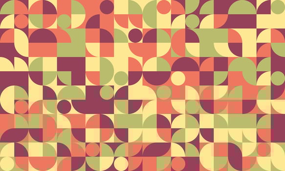 Vibrant geometric pattern featuring circles, squares, and semicircles in muted autumnal tones. Perfect for backgrounds, textiles, and modern design projects. vector