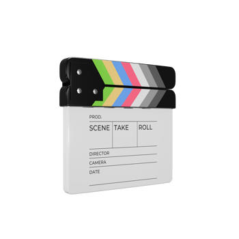 Perspective 3d icon render of white clapperboard illustration png