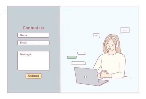 Illustration that visually represents a customer support contact form for better understanding vector