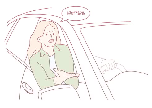 A woman is engaging in a lively conversation with someone outside from a car window vector