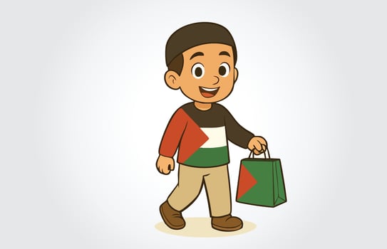 muslim palestinian boy shopping cartoon character template vector
