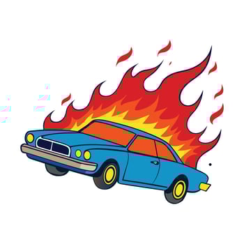 A Cartoon Burning Car Illustration Vintage. vector