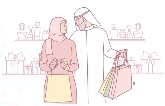 Couple Enjoying Their Shopping Experience Together in a Stylish and Modern Store Setting vector