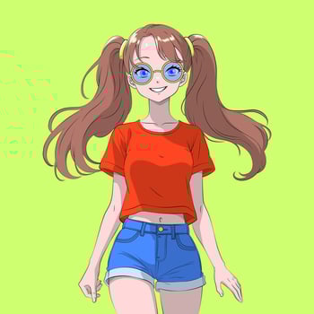Smiling Anime Girl with Green Glasses vector