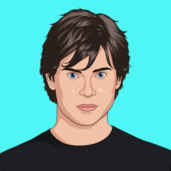 Self confident young man illustration with blue eyes and dark hair vector