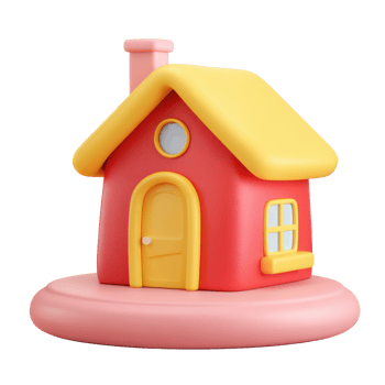Colorful Toy House with Yellow Roof and Pink Base on Transparent Background png