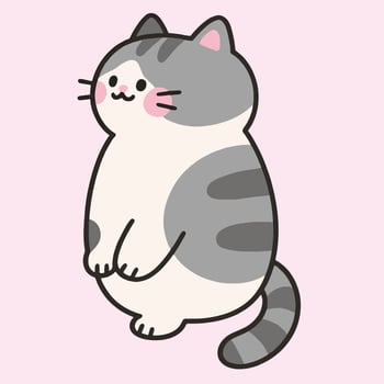 Cute Cartoon Gray Cat Illustration on a Light Pink Background vector