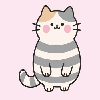 Adorable Cartoon Striped Cat Illustration with Pink Cheeks on Pastel Background vector