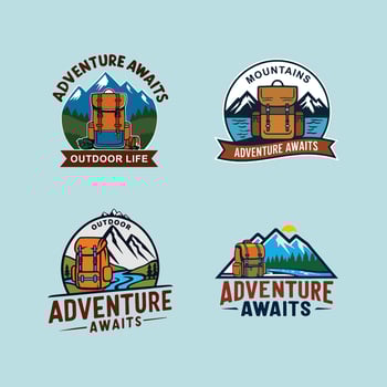 Adventure Awaits Explore the Mountains outdoor logo design vector