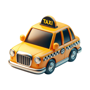 3D Cartoon Yellow Taxi Car, Taxi Vehicle with Checkered Design, City Transportation Illustration png
