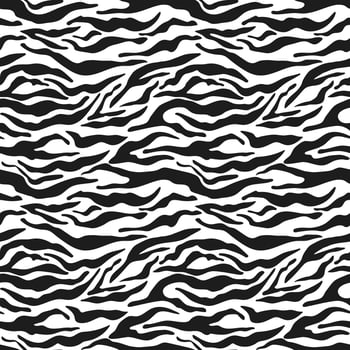 Zebra Print Seamless Pattern Design for Textile, Fabrics, Wrapping Paper. Monochrome zebra skin stripes pattern. Black and white vector