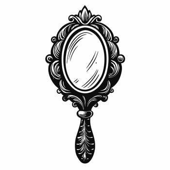 Vintage Handheld Mirror Intricate Monochrome Illustration vector
