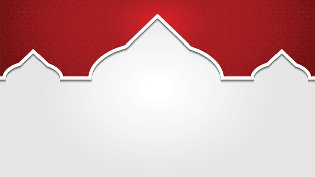 Ramadan Kareem Islamic Ornamental Background with Mosque Frame Red and White Color vector