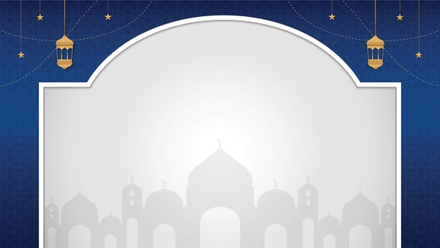 Ramadan Kareem Islamic Blue Background with Lanterns and Mosque Silhouettes vector