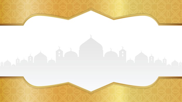 Golden Ramadan Kareem Islamic Border Background with Mosque Silhouette and Ornamental Patterns vector
