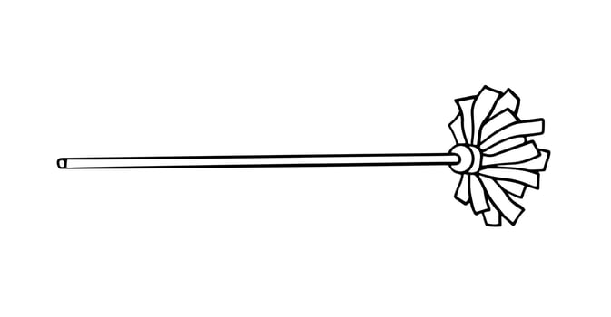 Floor cleaning mop with stick handle and long pile. Cleaning tool, rag for washing, dust collector, brush on a pole. Housekeeping icon, house cleaning. doodle illustration isolated on white vector