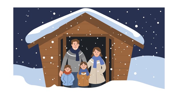 Family Winter Wonderland Scene Snow Day Illustration for Holiday Cards Websites and Social Media vector