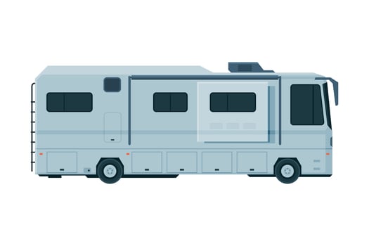 Modern Camping RV Trailer, Mobile Home for Summer Trip, Family Tourism and Vacation Flat Illustration vector