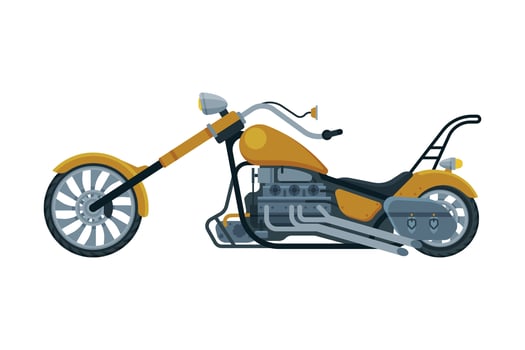 Chopper Motorcycle, Motor Vehicle Transport, Side View Flat Illustration vector