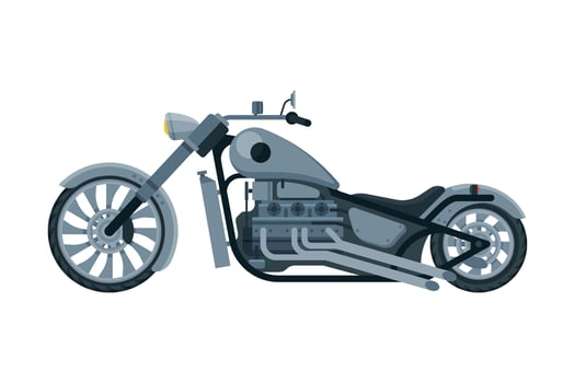 Chopper Motorcycle, Motorbike Vehicle, Side View Flat Illustration vector