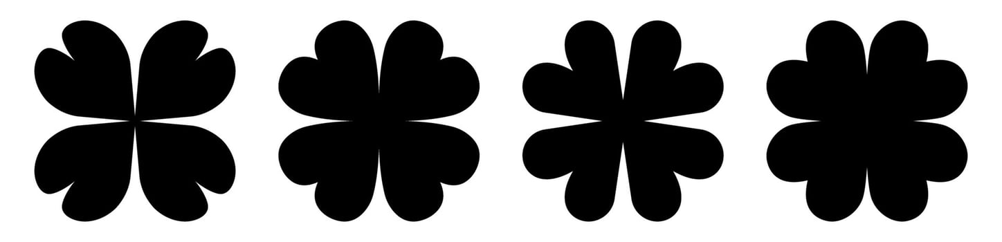 Four black clover shapes in a row on a white background vector