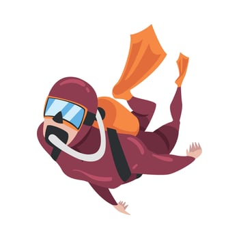 Professional Diver in Wetsuit, Mask, Flippers and Breathing Equipment Swimming Underwater, Water Sport, Extreme Hobby Cartoon Style Illustration vector