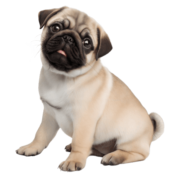 Cute Fawn Pug Puppy Sitting and Looking Up on Transparent Background png