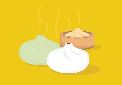 Salapao Siopao chinese food yellow white green vector