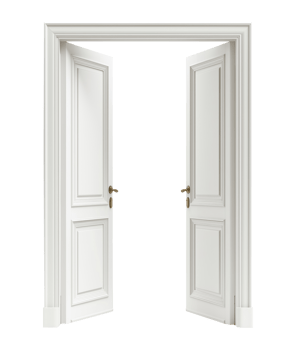 White classic open doors isolated on transparent background png