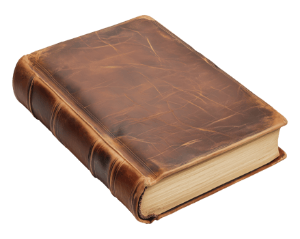 Old book with brown leather cover, isolated on transparent background png