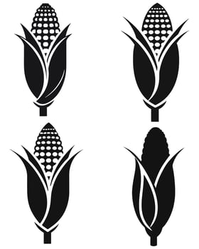 Corn Icon Set - Black and White Silhouettes of Maize in Husk vector