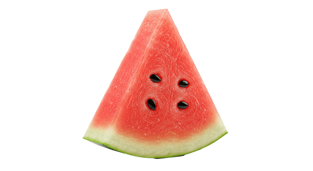 A juicy slice of watermelon with visible seeds is isolated on a transparent background ready to eat. png
