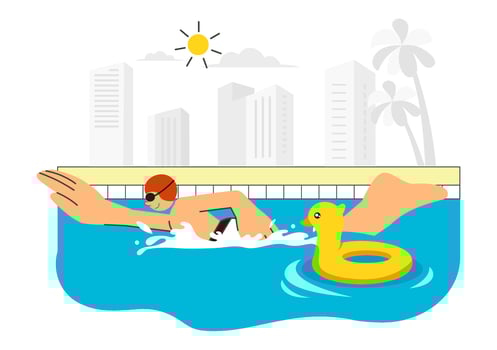 Flat Style Cartoon Illustration of a Summer Swimming Pool and Water Sport Recreation vector