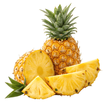 Fresh pineapple slices and whole fruit. png