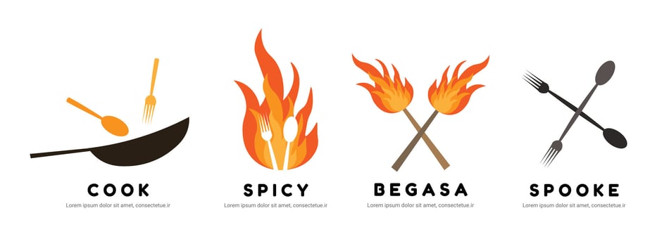 Creative Hot Grill and Cooking Logo with Fire Concept vector