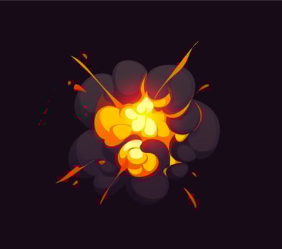 Cartoon cloud, bomb explosion effect vector