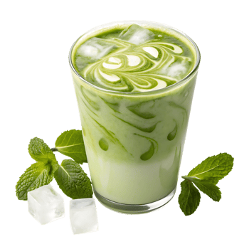 Refreshing iced matcha latte with mint png