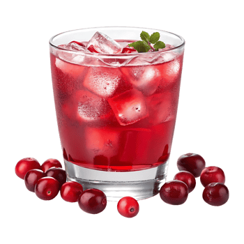 Refreshing glass of cranberry juice with ice and cranberries. png