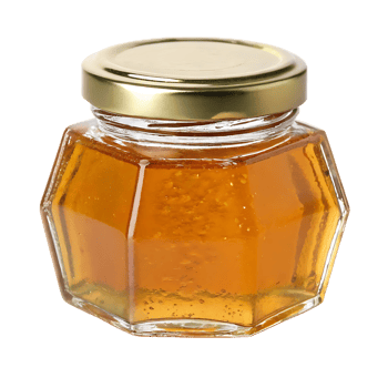 Honey in a glass jar with honeycomb. png