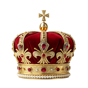 Royal gold crown with red velvet and jewels png