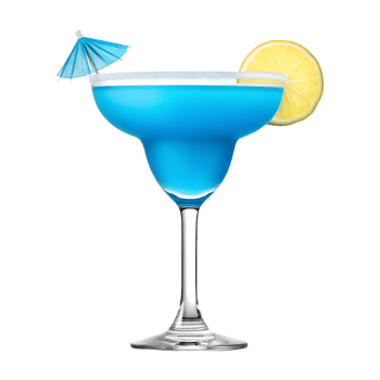 Blue Lagoon cocktail with lemon and umbrella. png