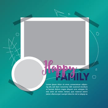 Happy Family in Nature. Social Media Post Design. Photo frame vector