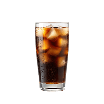 Refreshing cola drink with ice cubes in a glass. png