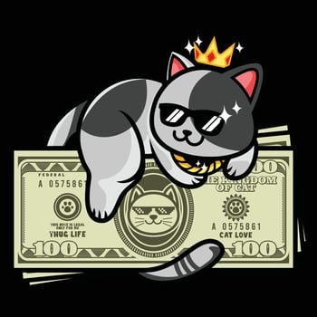 A cartoon cat wearing a crown and holding a stack of money vector