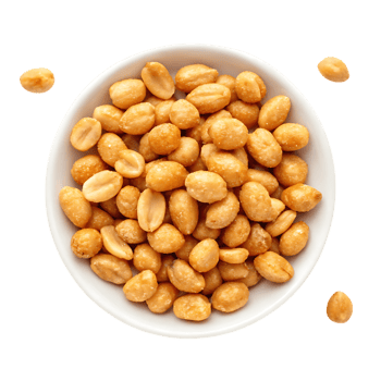 Roasted peanuts in a bowl, overhead shot. png